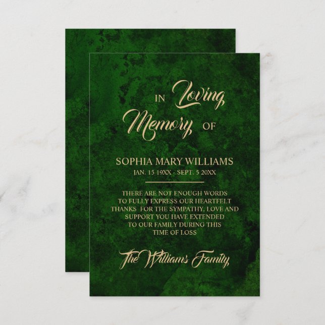 Carte de remerciements de mémoire de la signature  (Devant / Derrière)