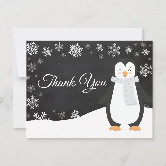 Carte de remerciements de neige hivernale de Pengu (Devant)