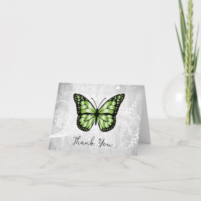 Carte de remerciements de papillon vert brillant (Devant)