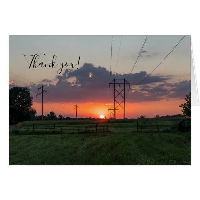 Carte de remerciements de paysage Sunset Powerline (Devant Horizontal)