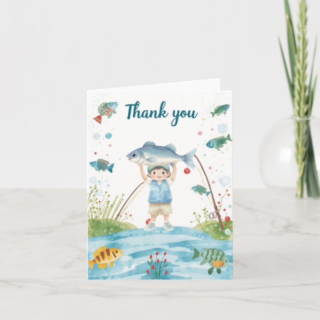 Carte de remerciements de pêche avec pêche avec ga (Devant)