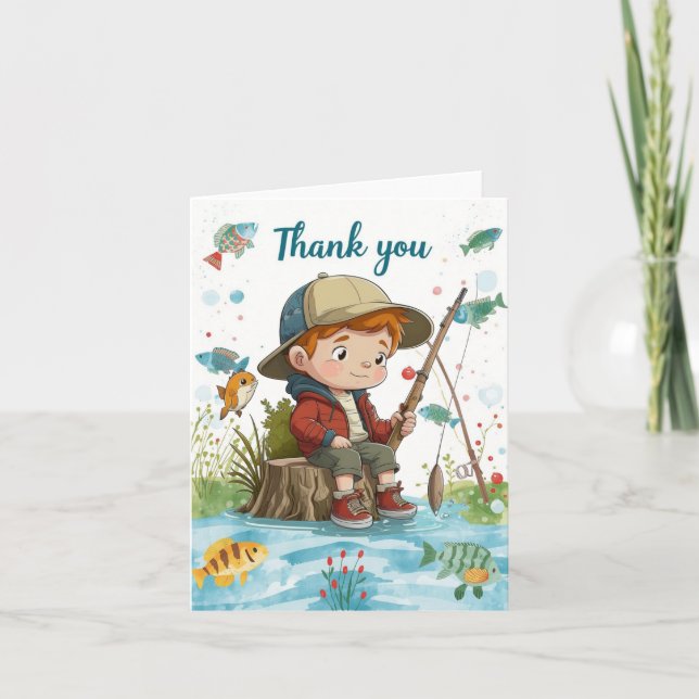 Carte de remerciements de pêche avec pêche avec ga (Devant)