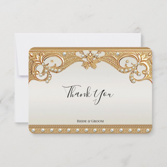Carte de remerciements de perles blanches ornées d (Devant)