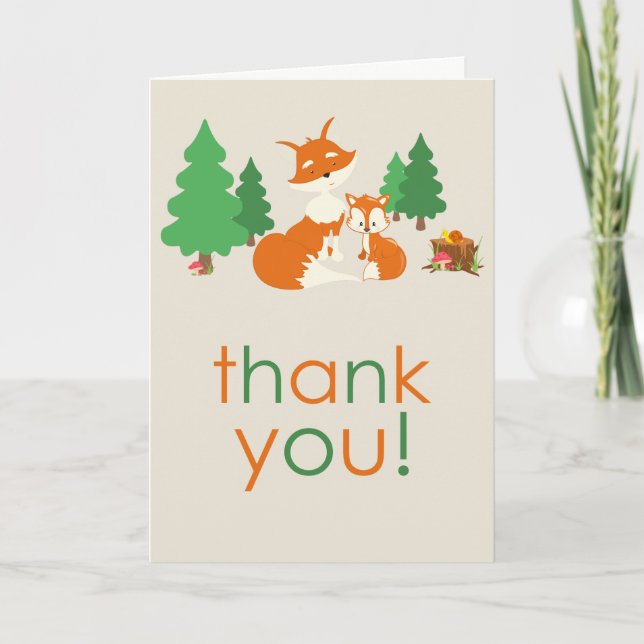 Carte de remerciements de petit Fox mignon et de (Devant)