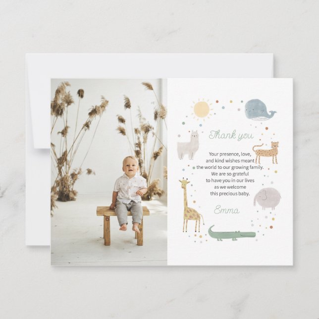 Carte de remerciements de photo d'animal Boho (Devant)