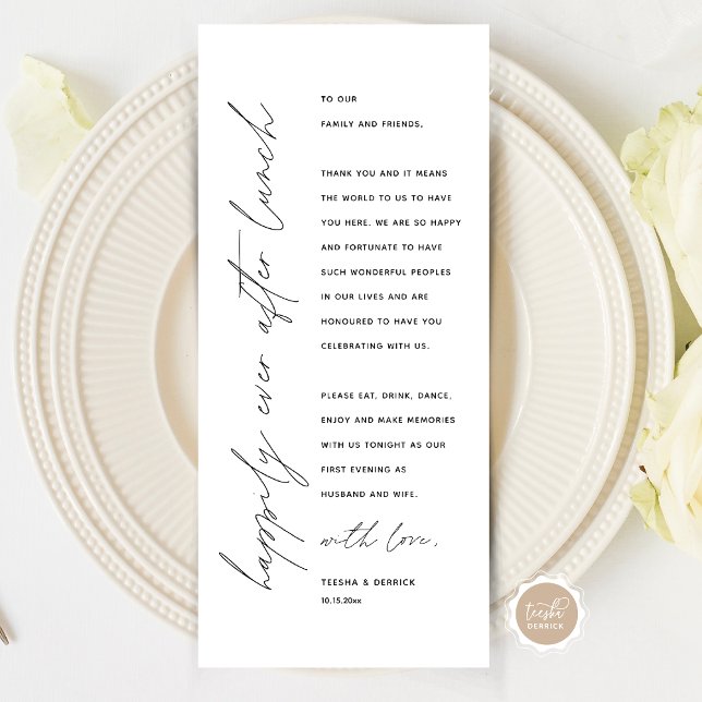 Carte de remerciements de réglage minimaliste du M (Wedding Happily Ever After Lunch Place Setting Thank You Card, in Modern Minimalist Script Themed)