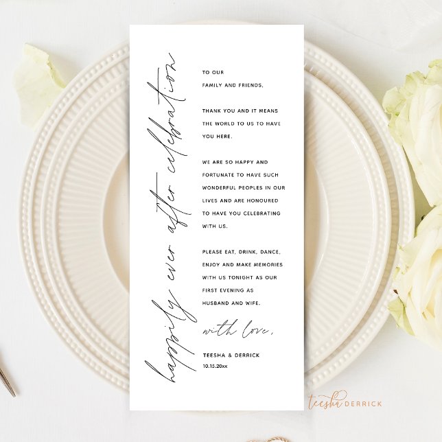 Carte de remerciements de réglage minimaliste du M (Happily Ever After, Wedding Place Setting Thank You Card, Elopement Dinner Celebration)