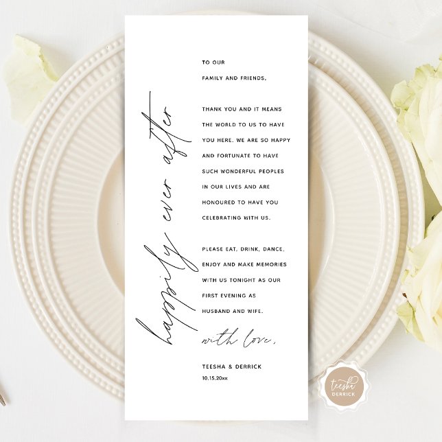Carte de remerciements de réglage minimaliste du M (Wedding Happily Ever After Dinner Place Setting Thank You Card, in Modern Minimalist Script Themed)