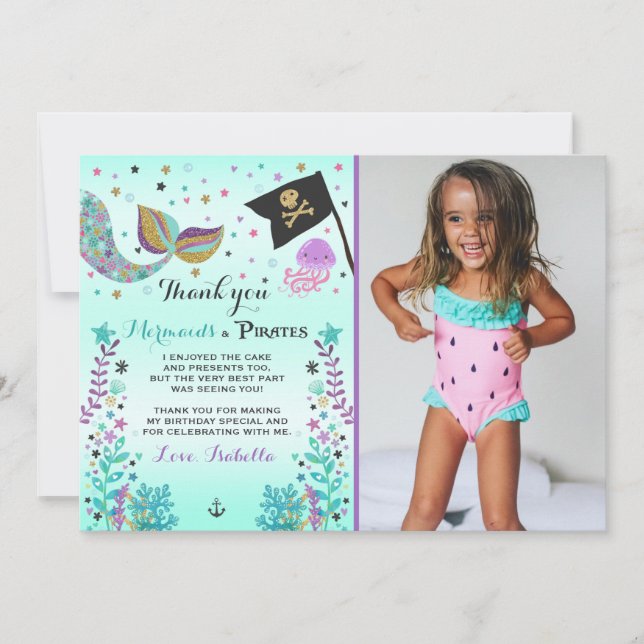 Carte de remerciements de sirène et de pirate (Devant)