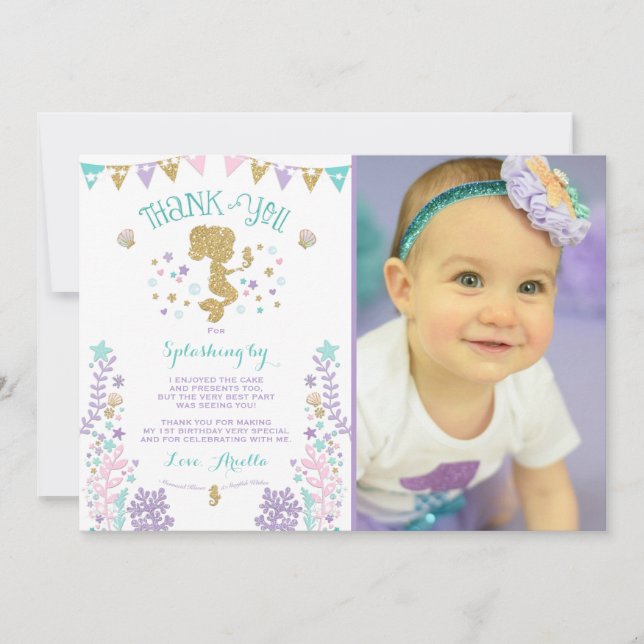 Carte de remerciements De Sirène Sous Le Merci De  (Devant)