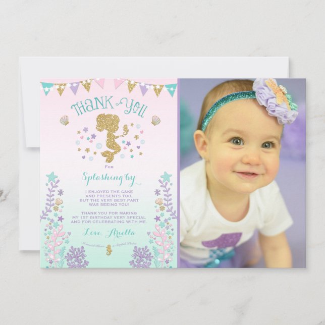 Carte de remerciements de sirène sous le Merci de (Devant)