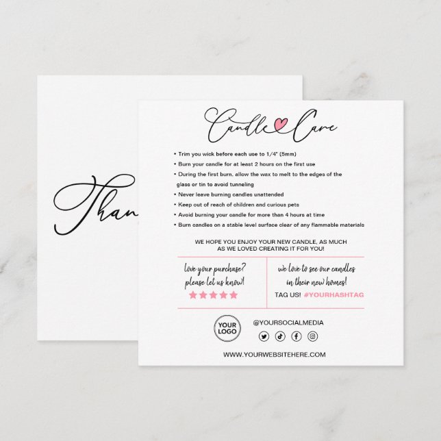 Carte de remerciements de soins aux bougies (Devant / Derrière)