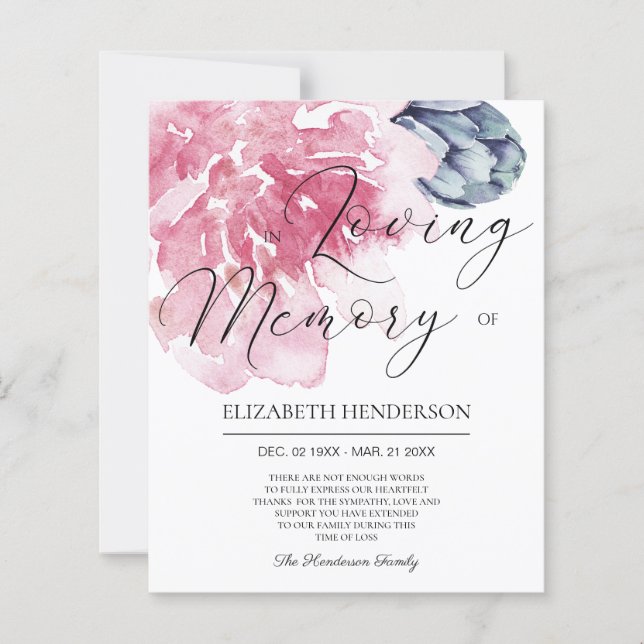 CARTE DE REMERCIEMENTS de sympathie BUDGET. Feuill (Devant)