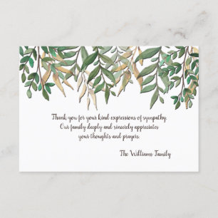 Carte de remerciements de sympathie d'auvent de