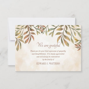 Carte de remerciements de sympathie Feuille