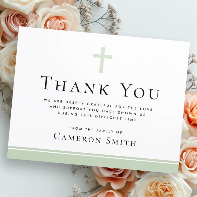 Carte de remerciements de sympathie funéraire de l (Sage green cross funeral sympathy thank you card)
