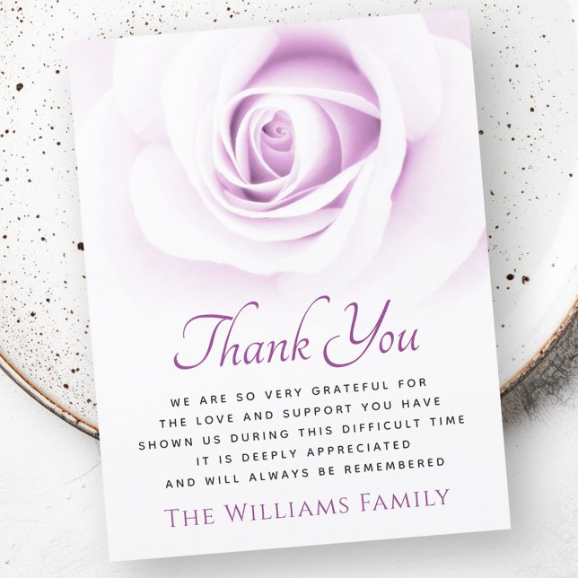 Carte de remerciements de sympathie funéraire viol (Purple rose funeral sympathy thank you card)