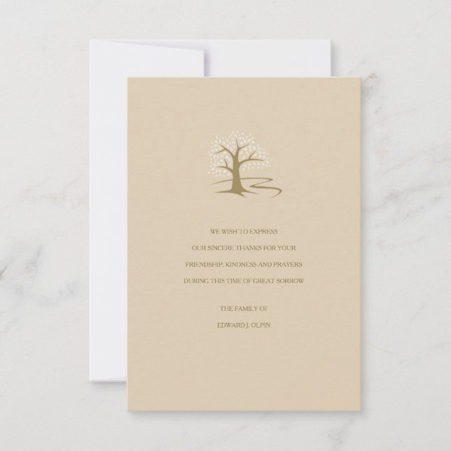 Carte de remerciements de sympathie pour l'arbre d (Devant)