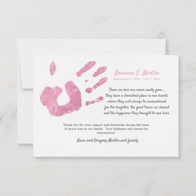 Carte de remerciements de Sympathie rose d'impress (Devant)