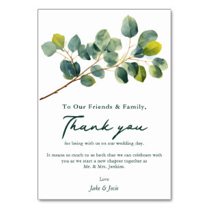 Carte de remerciements de table Mariage de la bran