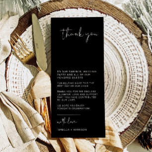 CARTE DE REMERCIEMENTS de table Mariage noir moder
