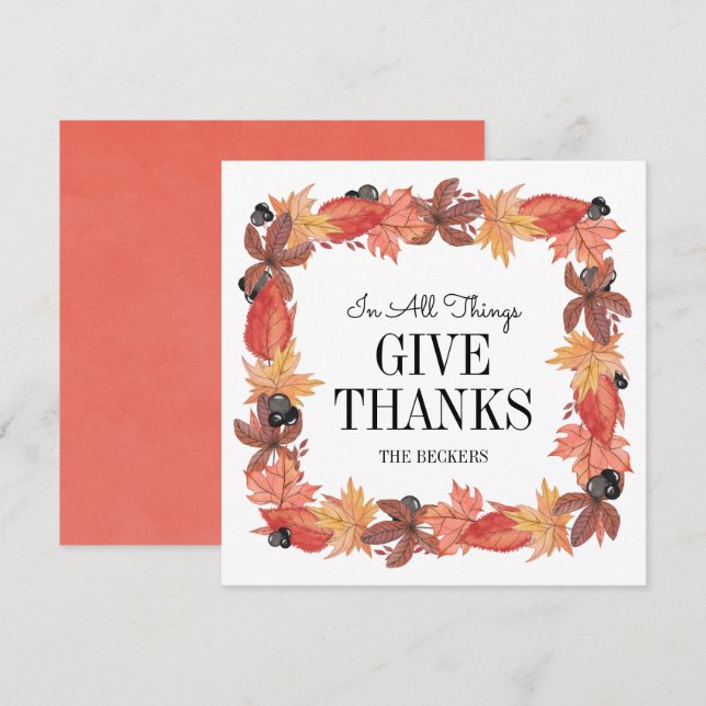 Carte de remerciements de Thanksgiving pour feuill (Devant / Derrière)