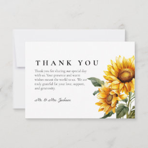 Carte de remerciements de tournesol minimaliste