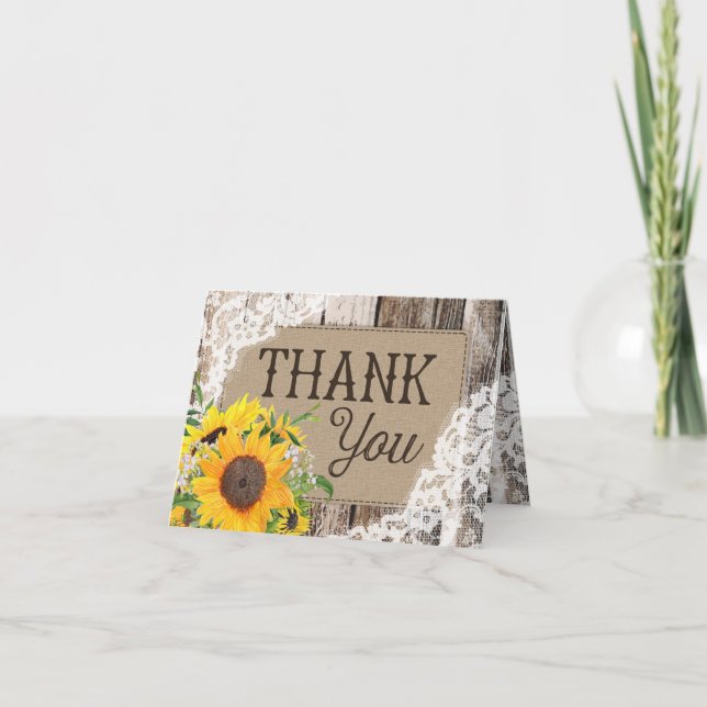 Carte de remerciements de tournesols rustiques (Devant)