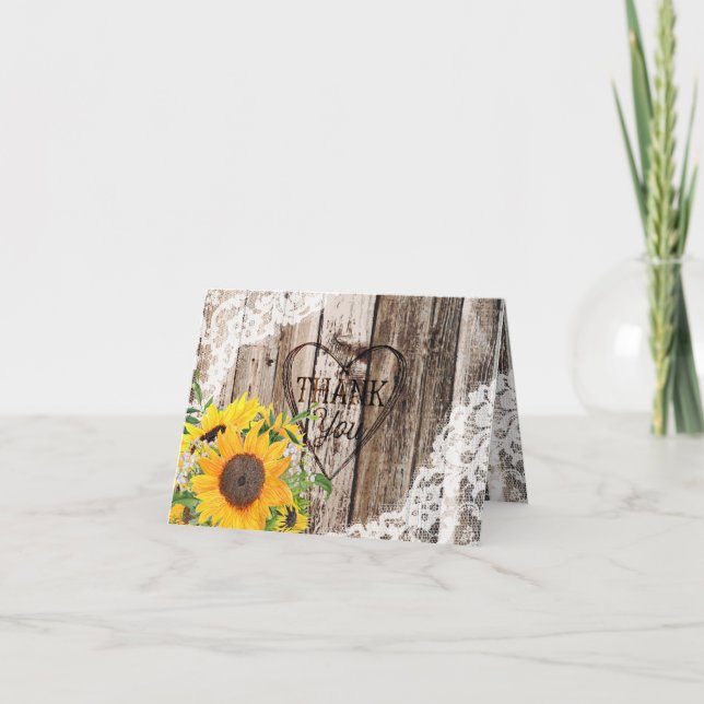 Carte de remerciements de tournesols rustiques (Devant)