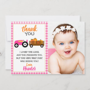 Carte de remerciements de tracteur Citrouille rose