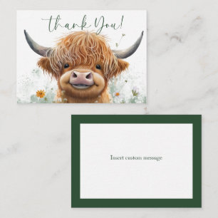 Carte de remerciements de vache Highland à fleurs