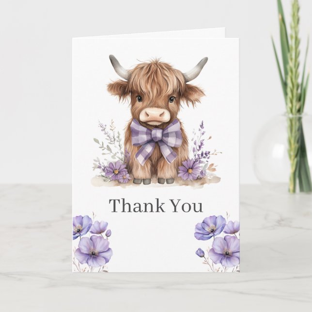 Carte de remerciements de vache pourpre Highland (Devant)