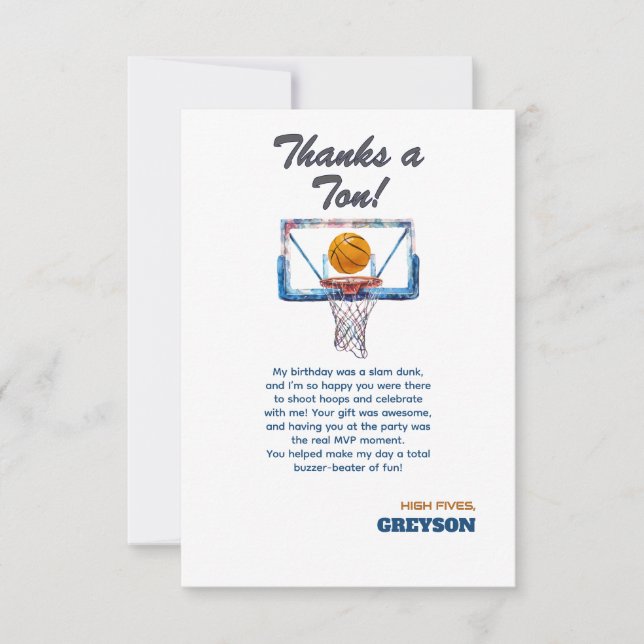 Carte De Remerciements Débutant de basketball  (Devant)