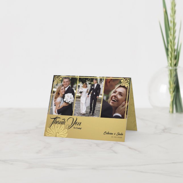 Carte De Remerciements Déco moderne Gold Peacock 3 Mariage photo plié (Devant)
