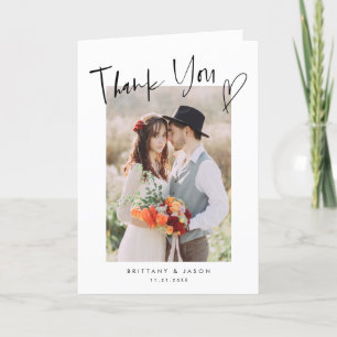 Carte De Remerciements Décontracté Script Coeur minimaliste Mariage photo