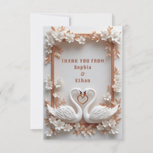 Carte De Remerciements 💍 Décoration de mariage Cœur de Cygne avec cadre