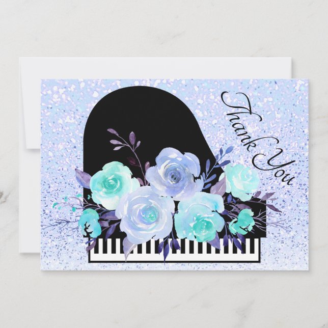 Carte De Remerciements décoration piano bouquet bleu (Devant)