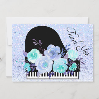 Carte De Remerciements décoration piano bouquet bleu