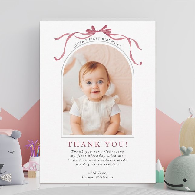 Carte De Remerciements Deep Blush Pink Bow Birthday Arch Photo (Créateur téléchargé)