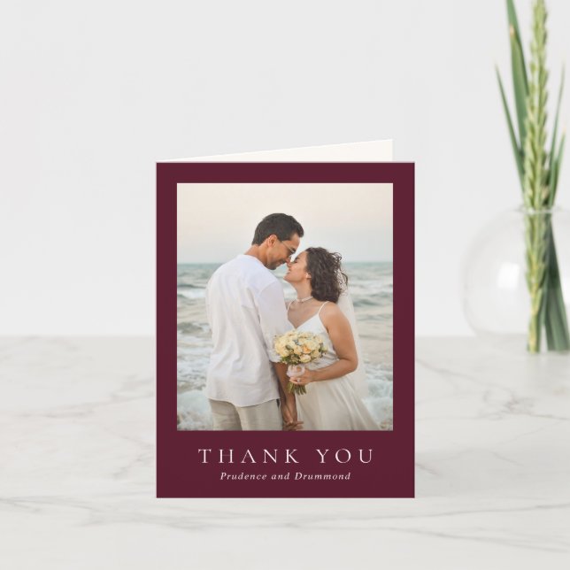 Carte De Remerciements Deep Burgundy Elegant Classic Wedding (Devant)