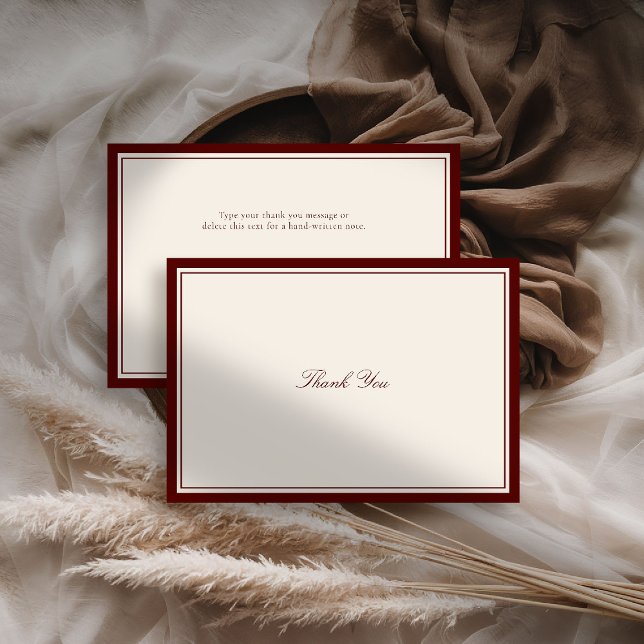 Carte De Remerciements Deep Burgundy Estate Formal Modern Classic Wedding (deep burgundy wedding thank you card quiet luxury old money formal modern classic estate royal regal)