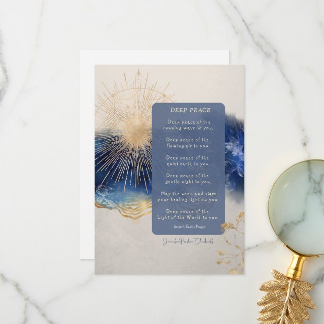 Carte De Remerciements Deep Peace Irish / Ancienne bénédiction gaélique p (Devant/Arrière en situation)