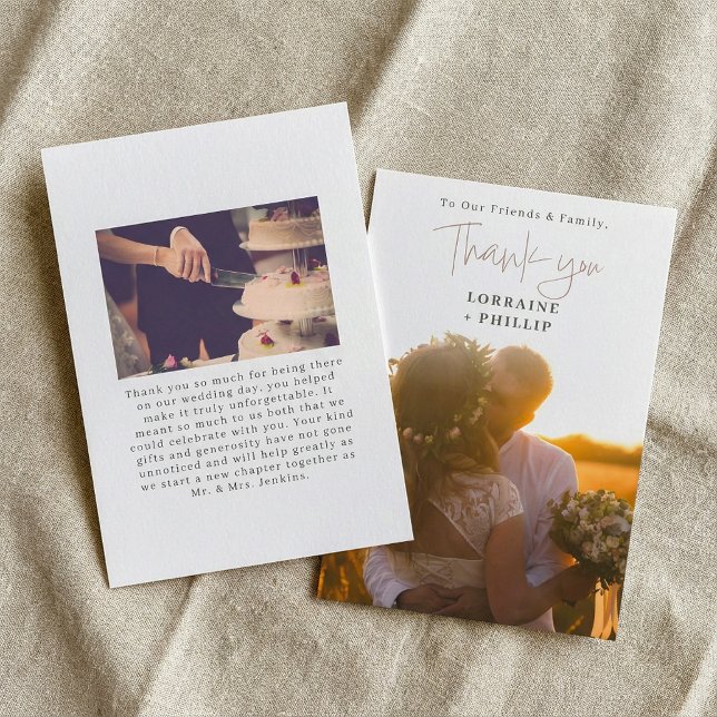Carte De Remerciements dégradé de photo et mariage romantique de script (Photo gradient and script romantic wedding thank you card.)