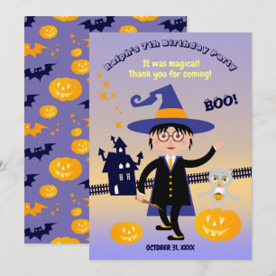 Carte De Remerciements Déguisement Halloween Garçon Sorcier Fête d'annive