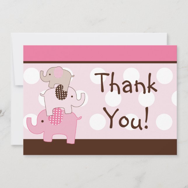 Carte de remerciements d'éléphants roses empilés (Devant)