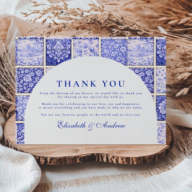 Carte De Remerciements Delft Blue Patchwork Porcelain Wedding (Créateur téléchargé)