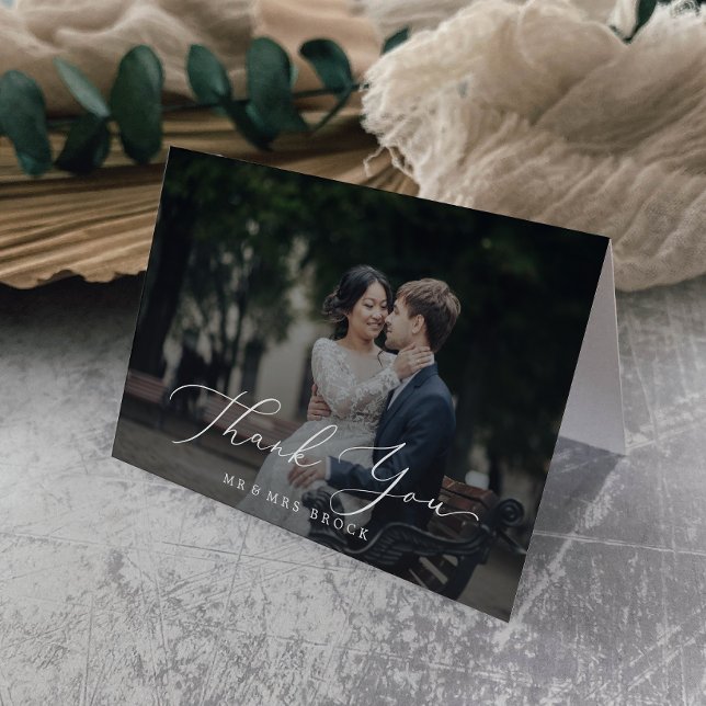 Carte De Remerciements Délicat calligraphie noir superposition photo (Créateur téléchargé)