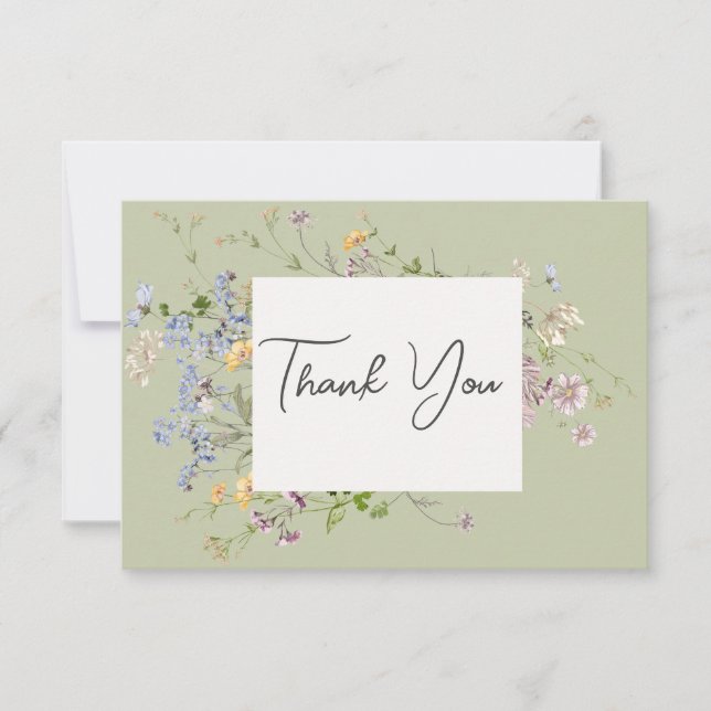 Carte De Remerciements Délicat Fleur sauvage Boho Mariage vert (Devant)