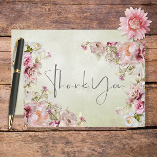 Carte De Remerciements Délicat Rose rose vif moderne & Lily Green