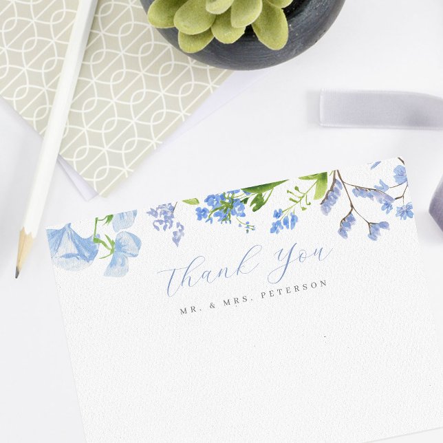 Carte De Remerciements Delicate Blue Wild Flowers Script Wedding Flat Tha (Créateur téléchargé)